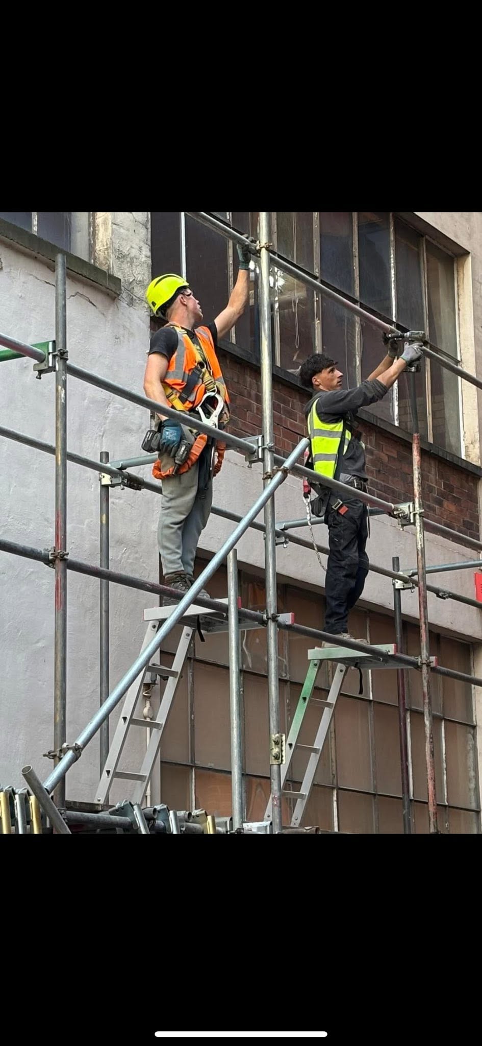 Safe scaffolding erected to current standards on a site in Farsley, Leeds